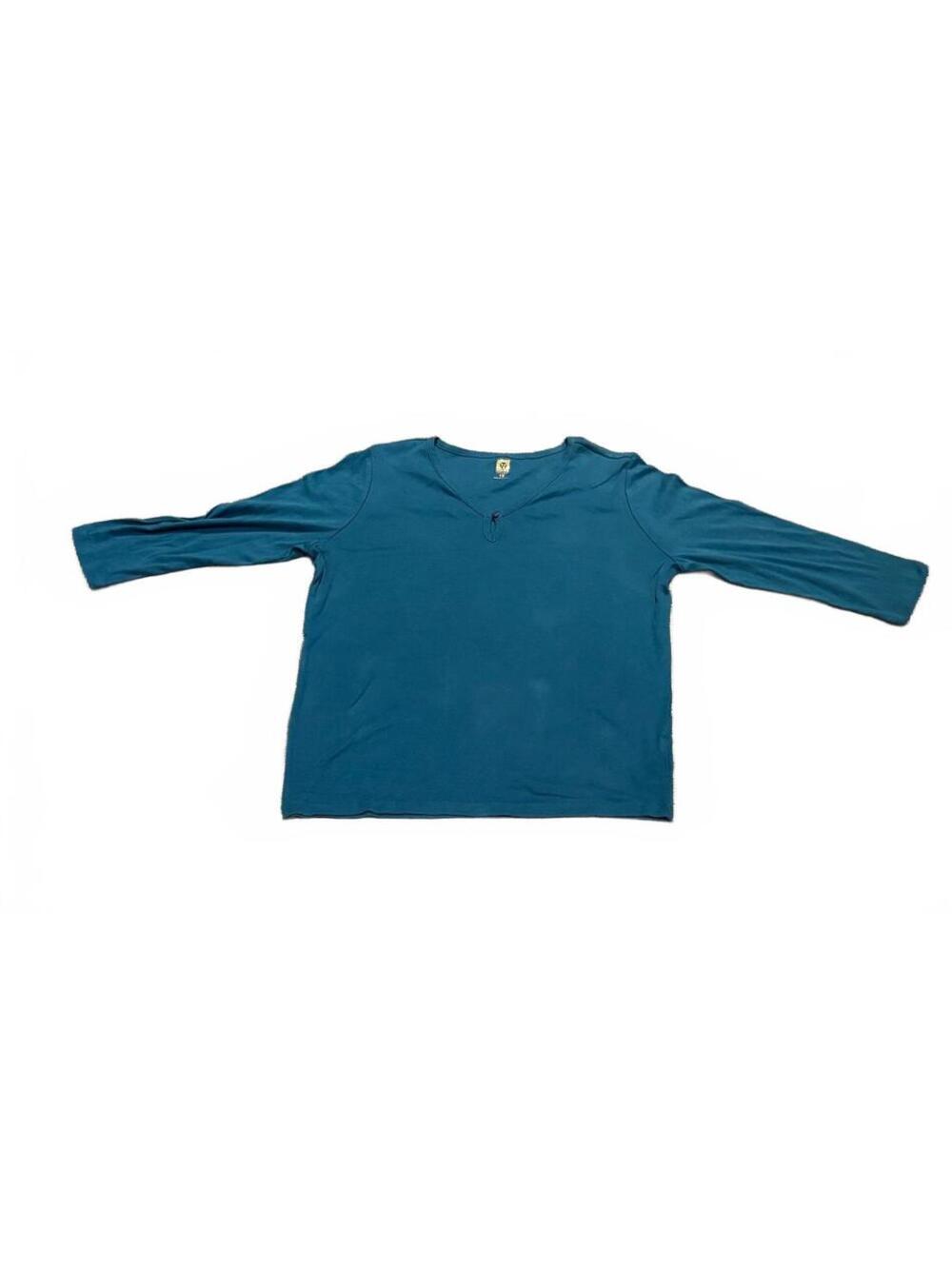 Anne Klein Sport Women's Long Sleeve V-Neck Top 1X Teal Blue